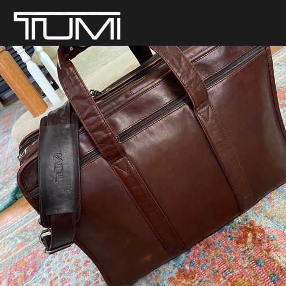 Tumi Other - TUMI Large Brown Leather Briefcase Computer Bag